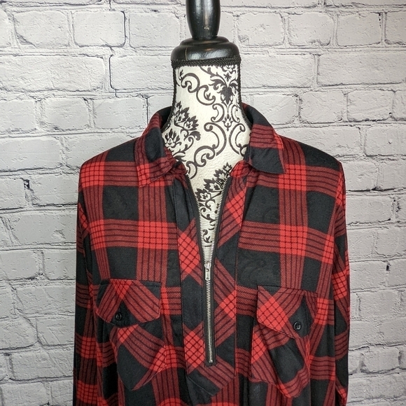 Me & U women's long sleeve 1/2 zip front check print top plus sz 3x pockets bb06 - Picture 2 of 11